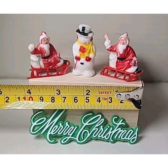 Vintage Christmas 4 Piece Merry Christmas, 2 Santa/Sleigh, Snowman Retro Mini's - Picture 2 of 5